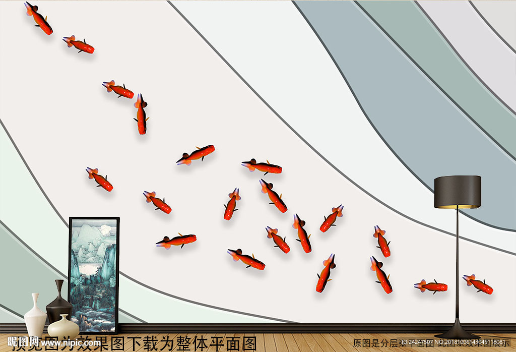 素雅一群鱼几何背景墙