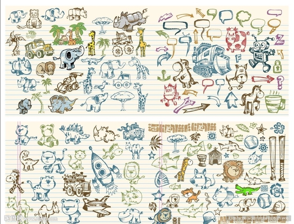矢量儿童涂鸦风格绘画