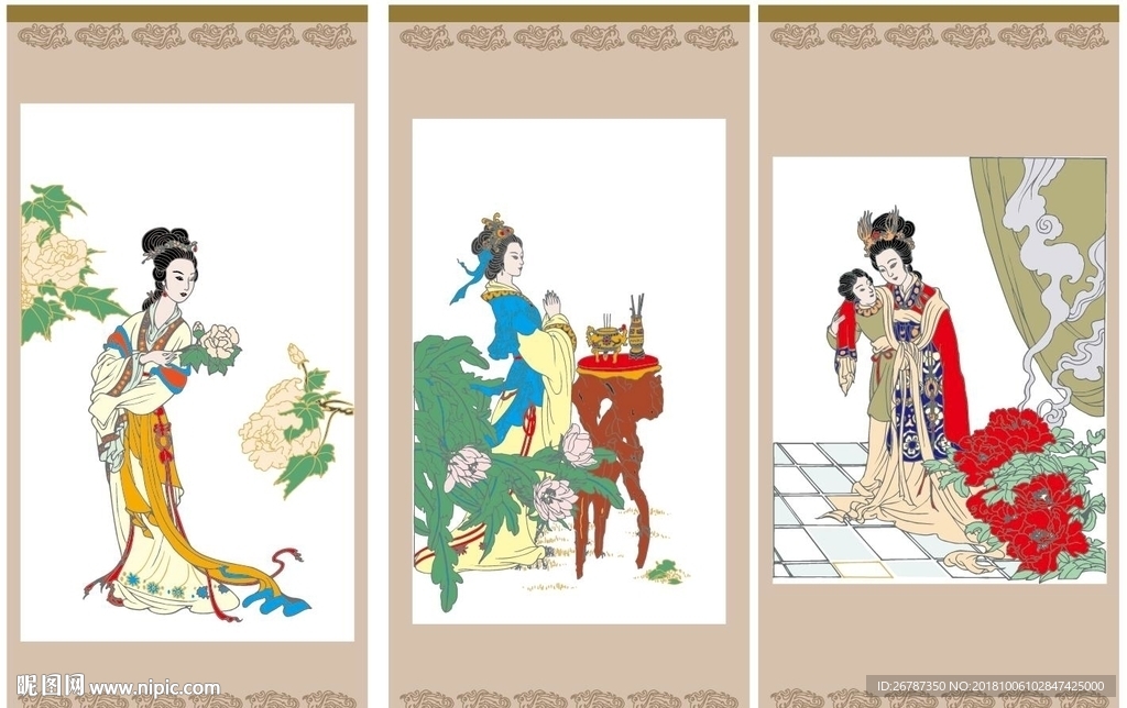 矢量中国古典宫廷女性