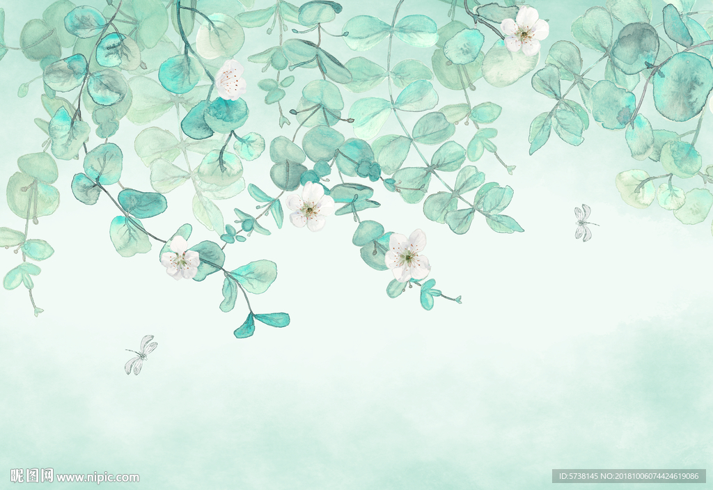 清新淡雅手绘插画创意玄关屏风背