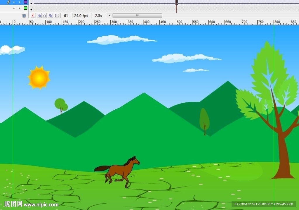枣红马跑过丘陵6秒动画