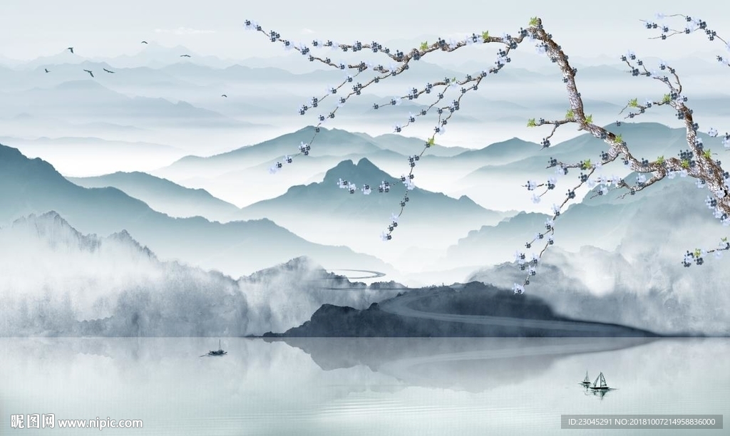 水墨山水彩雕电视背景墙