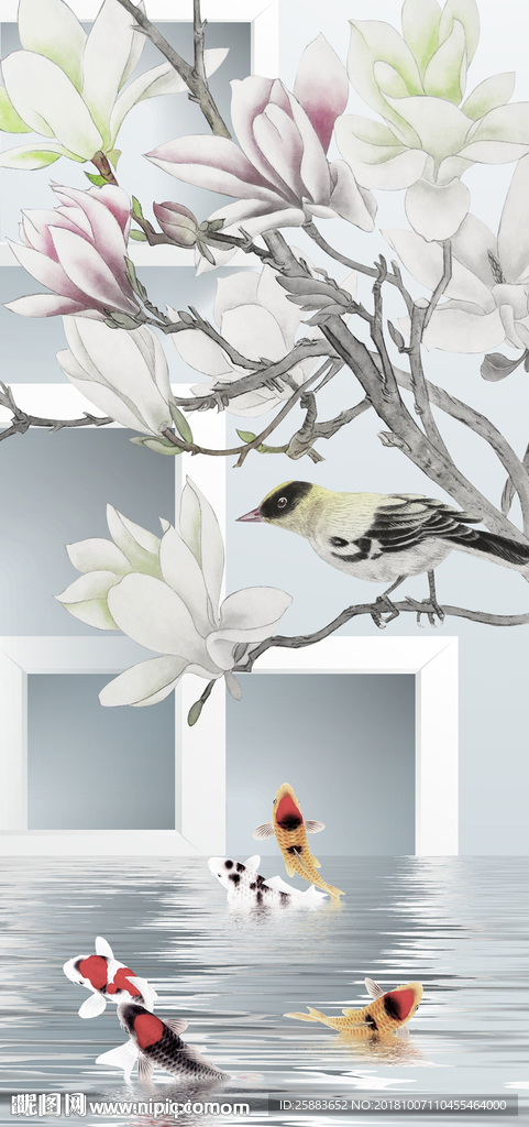 花鸟金鱼3D玄关背景