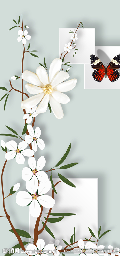 时尚3D蝶恋花玄关背景