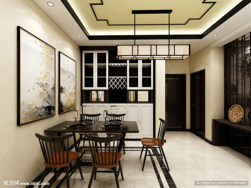 新中式家装客餐厅装修效果图