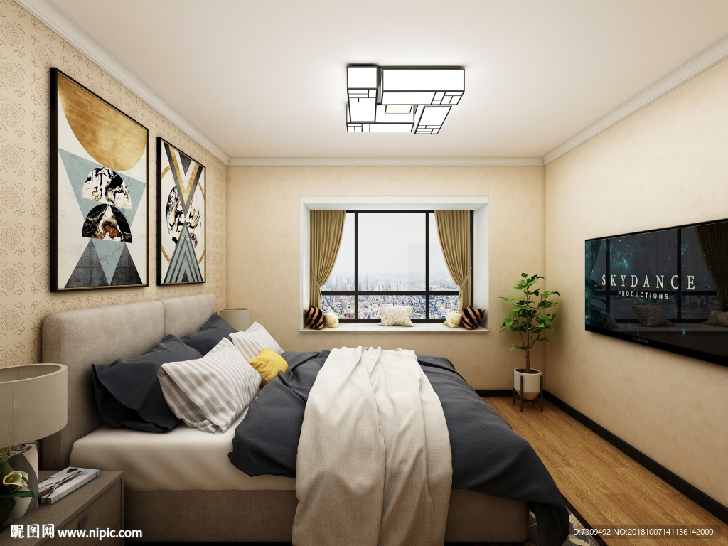 新中式家居客房装修效果图