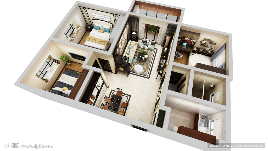 新中式家装户型效果图