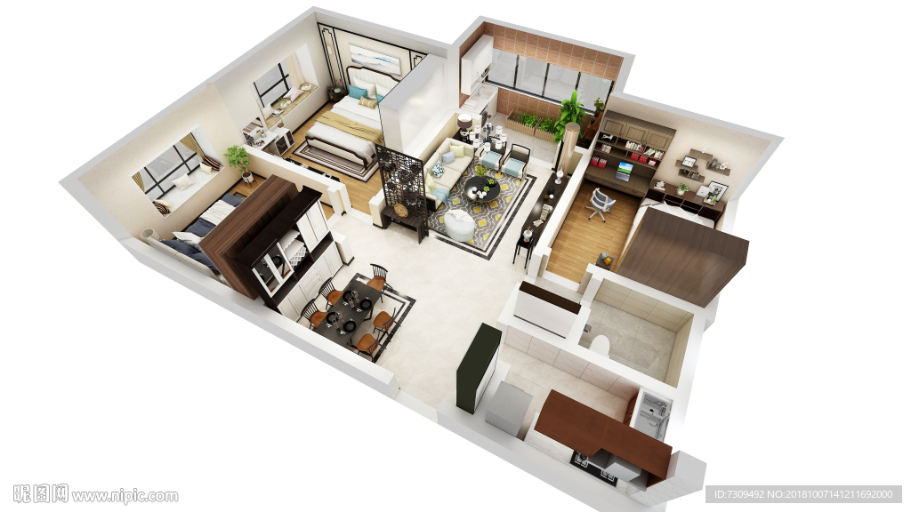 新中式家居装修户型效果图