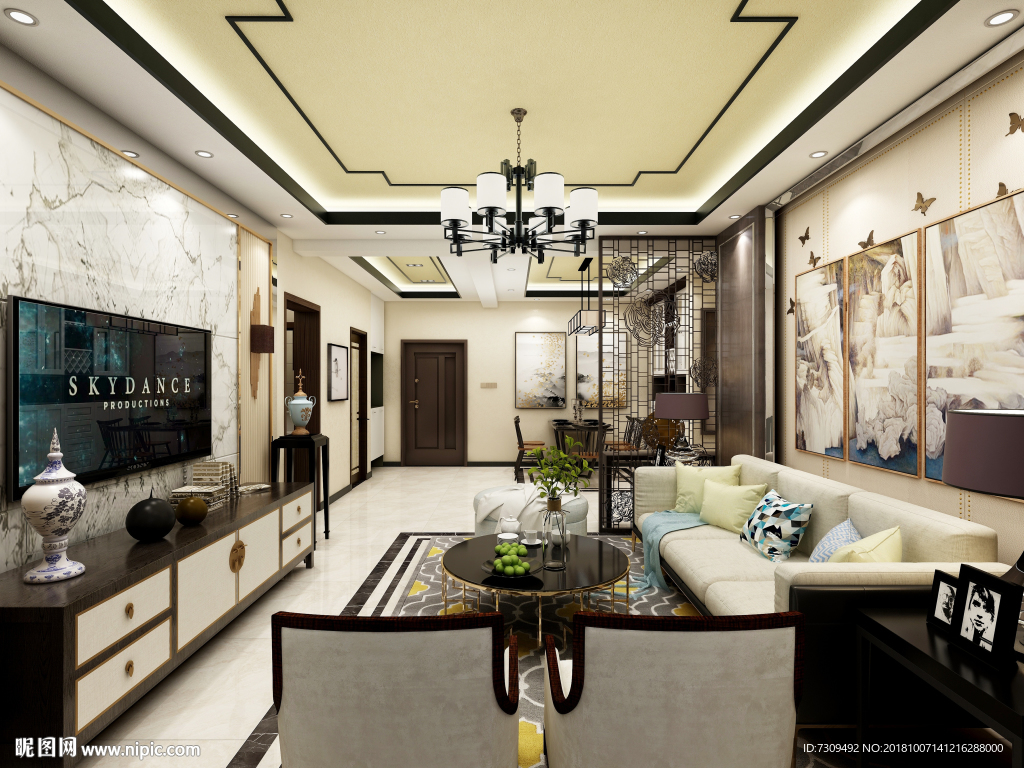 新中式家装客餐厅装修效果图