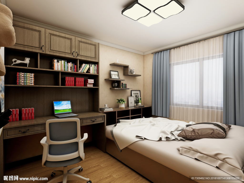 新中式家居客卧书房装修效果图