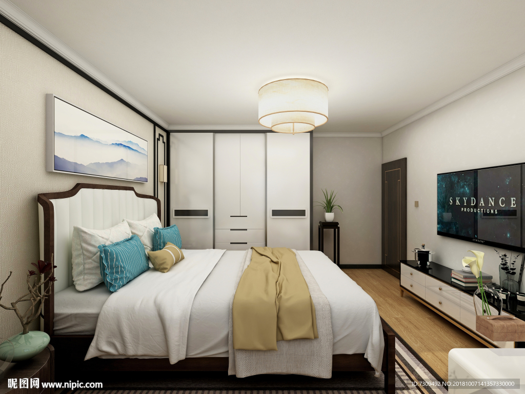 新中式家居卧室装修效果图