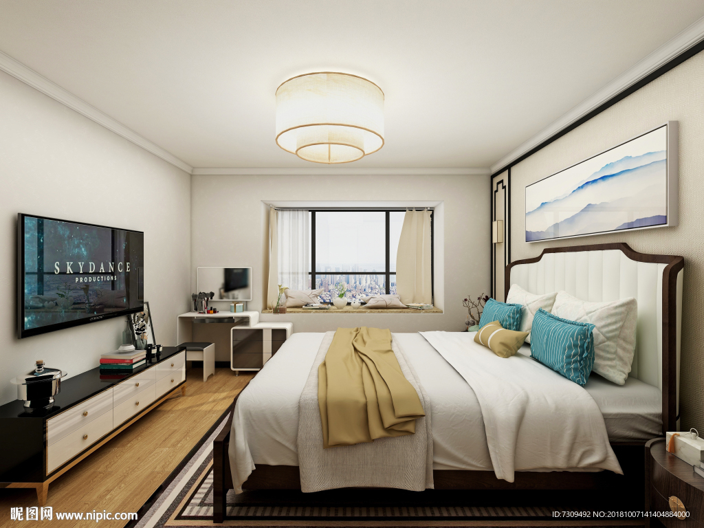 新中式家居主卧装修效果图