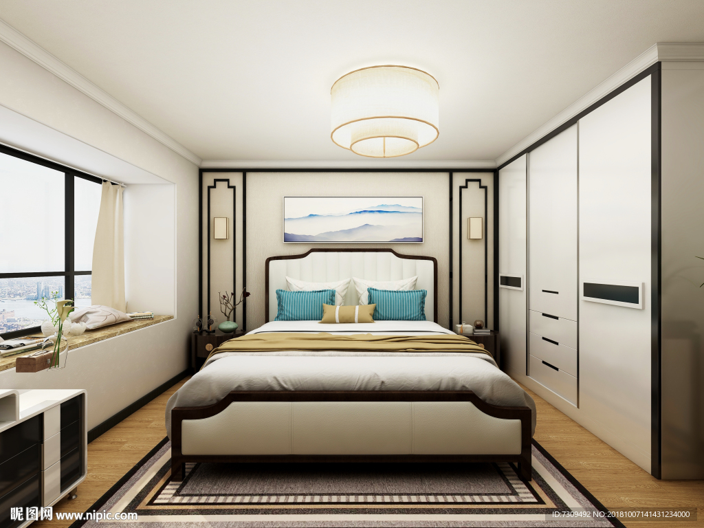 新中式家居主卧装修效果