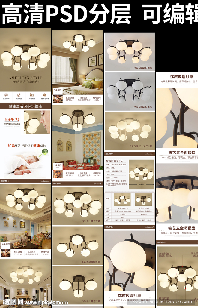 淘宝复古吸顶灯具详情页描述模板