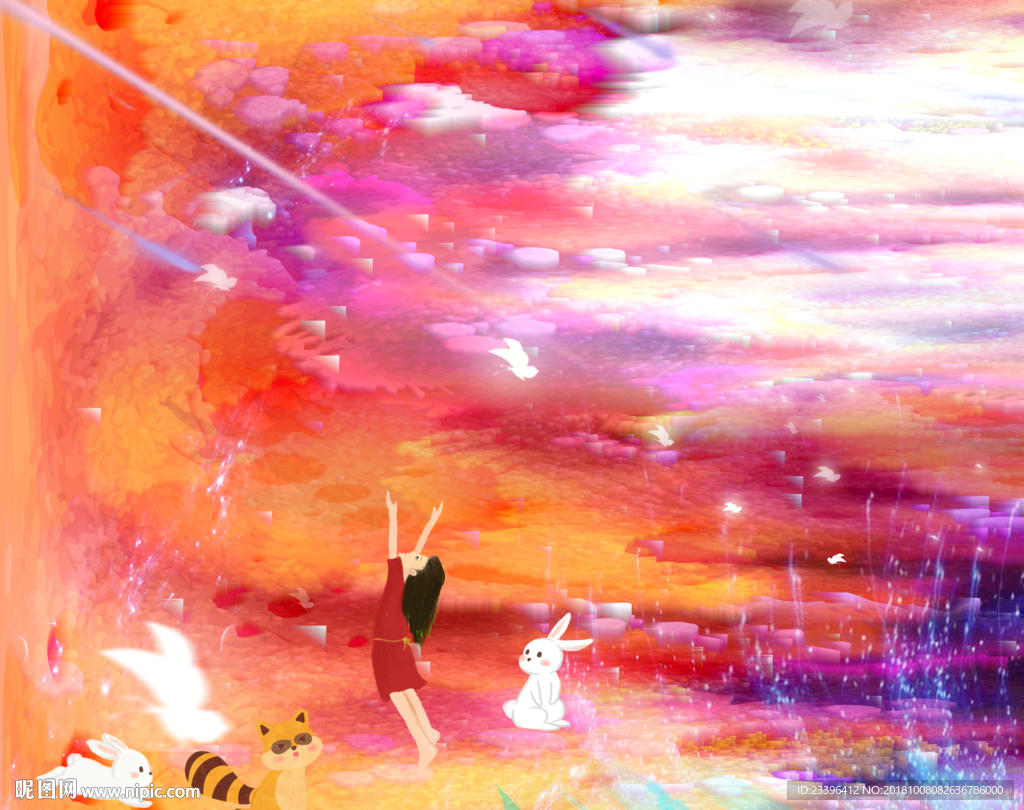 橙色 星空 插画