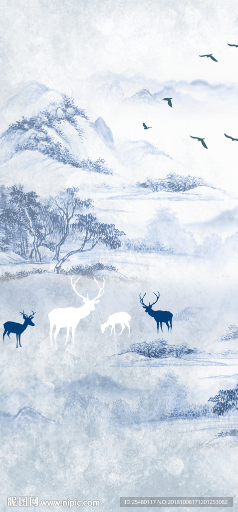 新中式小鹿玄关图片