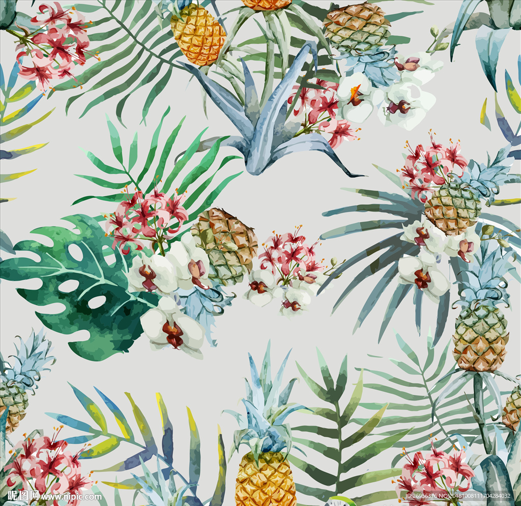 满身图案 花卉 芭蕉叶 菠萝