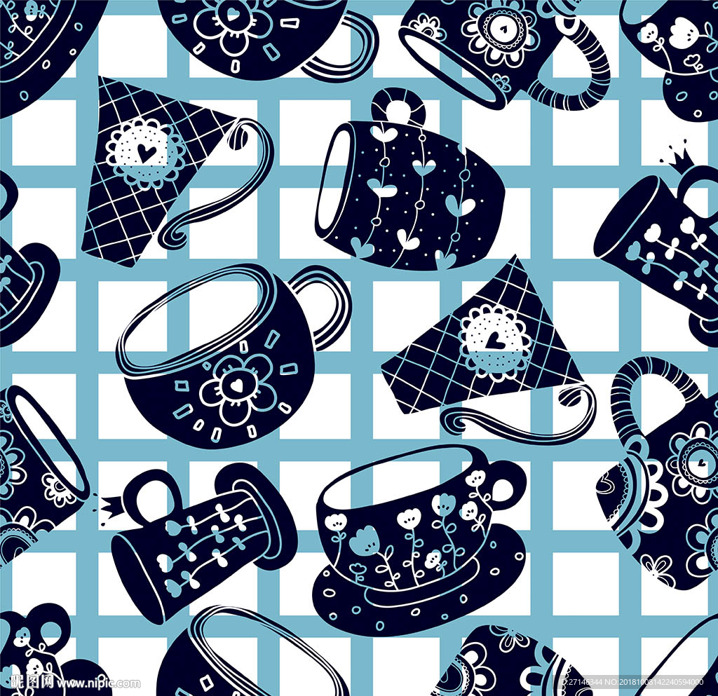杯子矢量印花图案