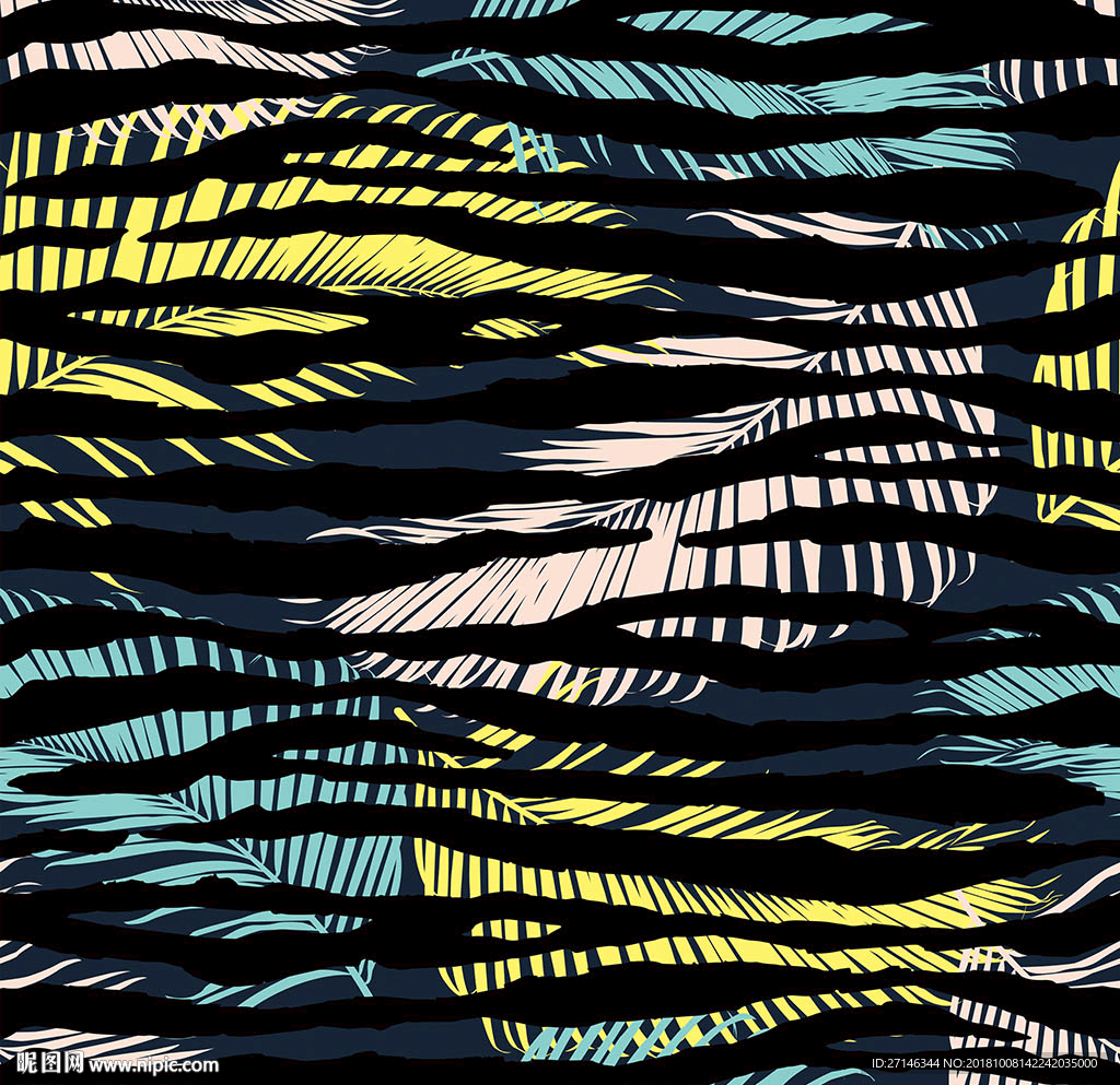 抽象条纹叶子矢量无缝图案