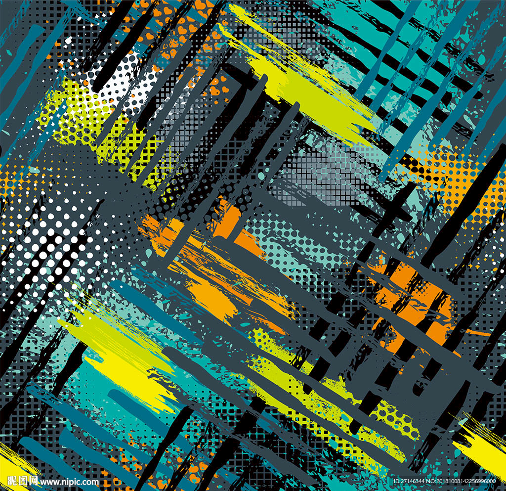 抽象涂鸦无缝印花图案