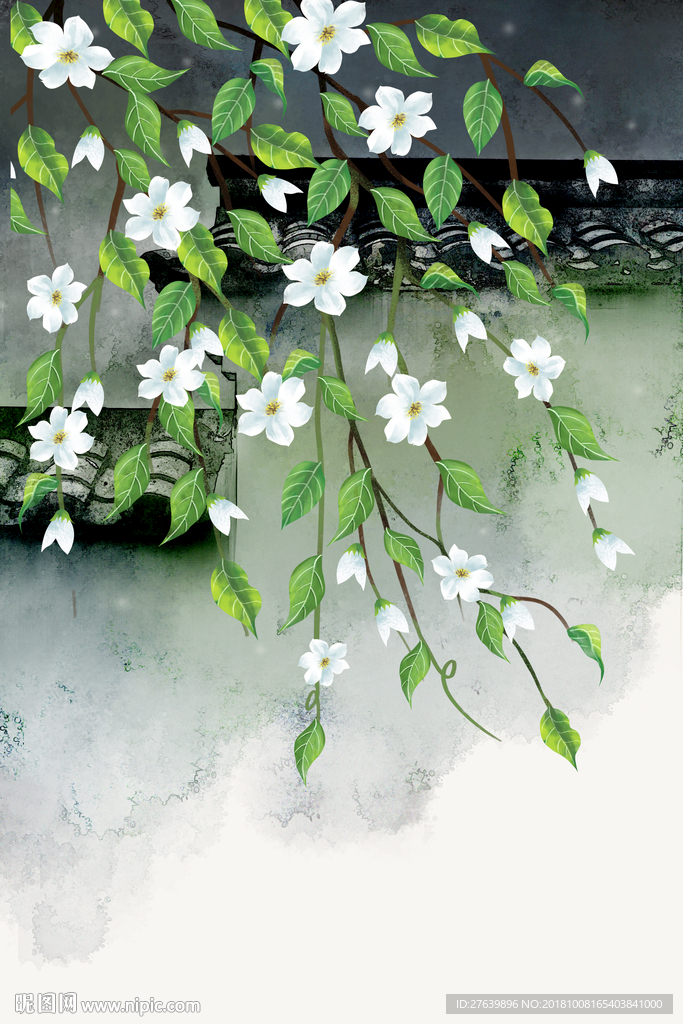 新中式民俗插画手绘花卉