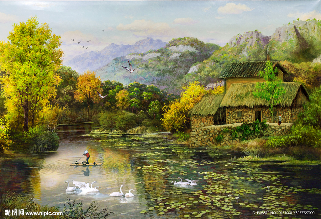 油画 山村油画