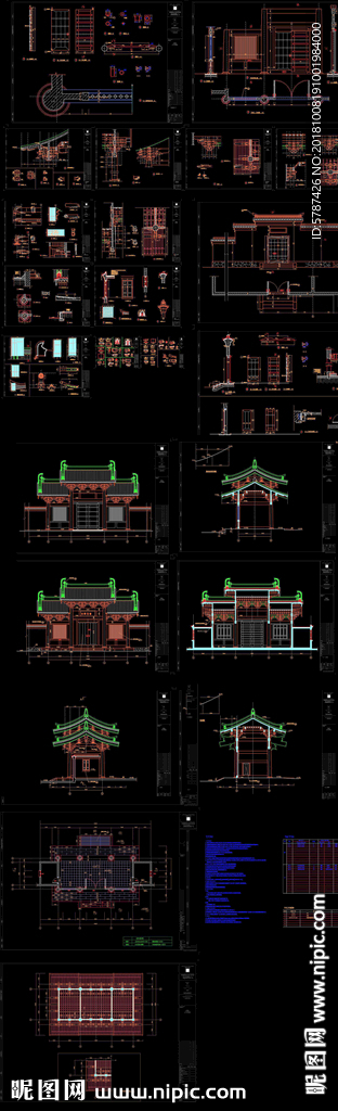 仿清式山门古建筑CAD图纸