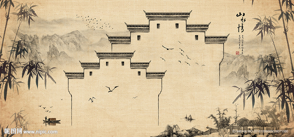水墨山水装饰画背景墙