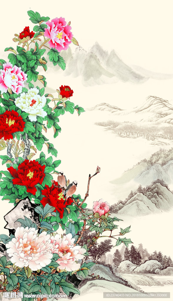 牡丹玄关中式