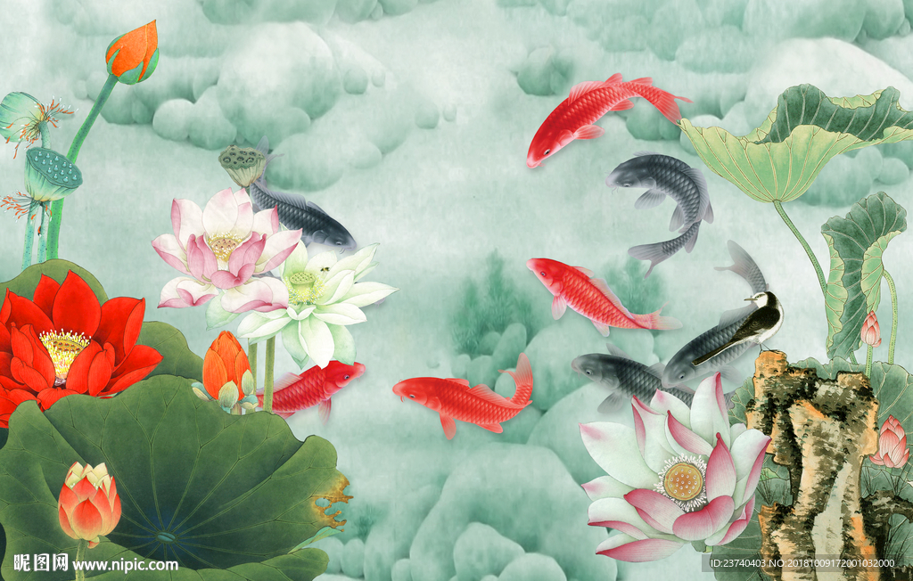 中式荷花背景