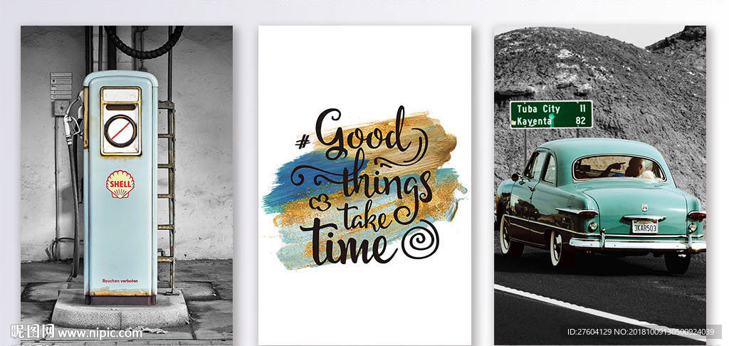 北欧风唯美复古三联装饰画