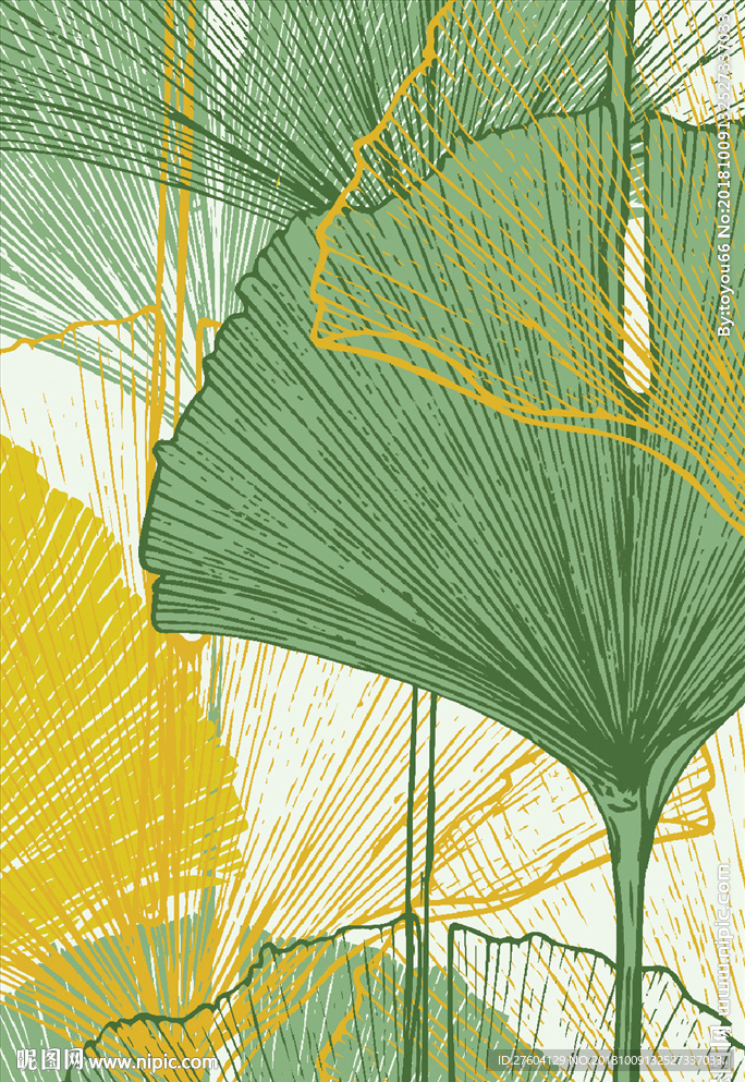 简约黄绿银杏叶装饰画