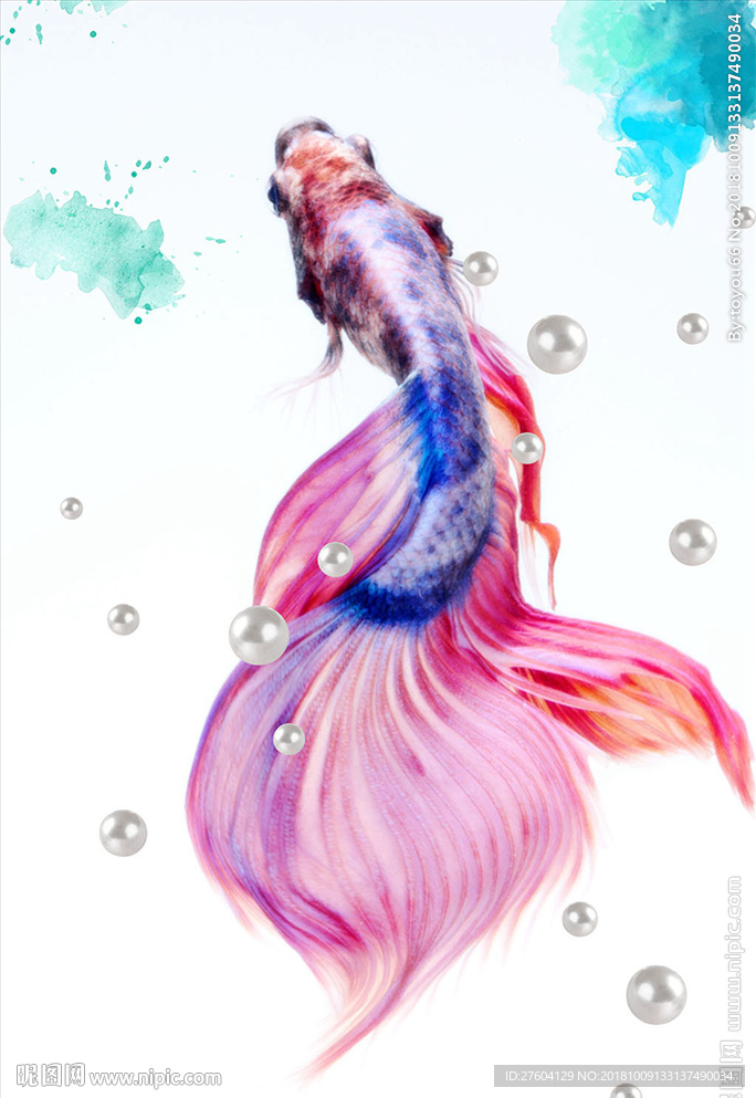 唯美水彩风金鱼装饰画