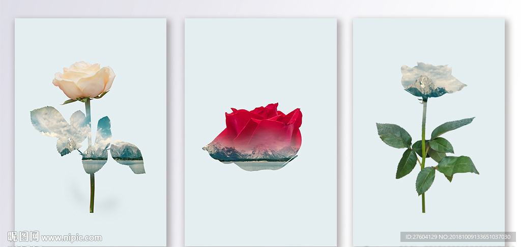 现代创意花卉三联装饰画