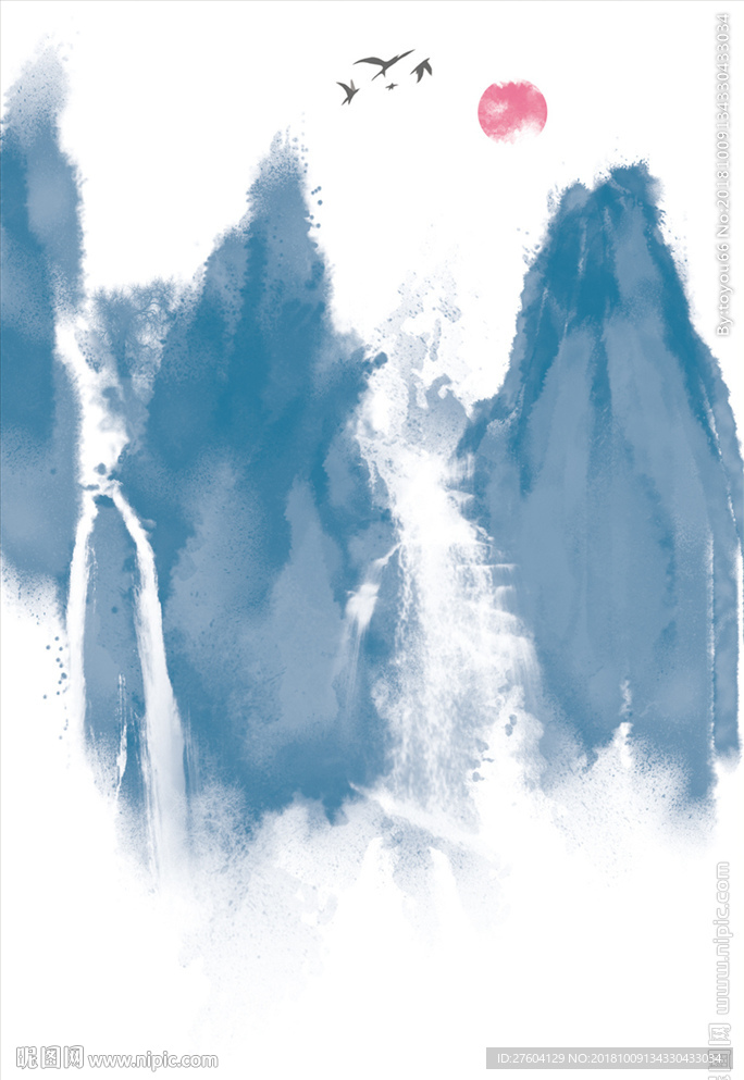 中式水彩山水装饰画