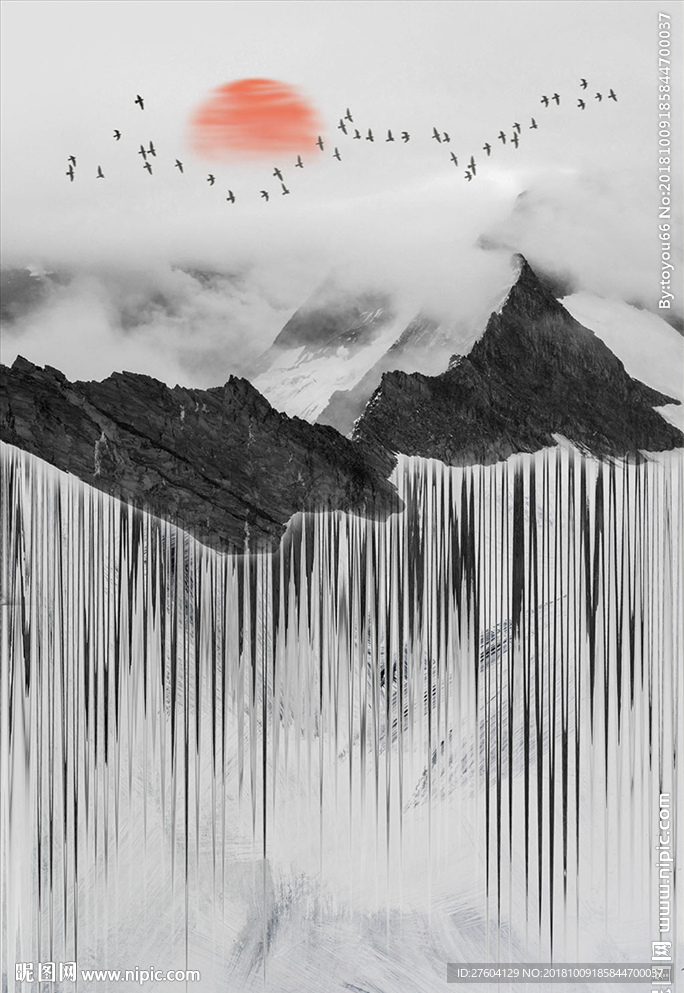 中式唯美抽象山水装饰画