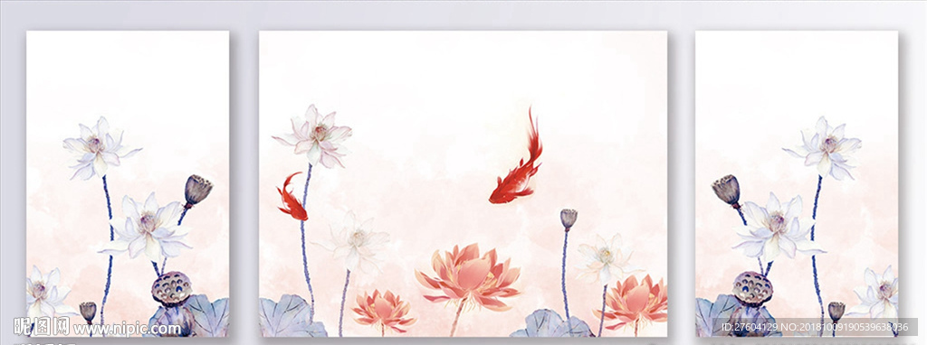 中式水墨手绘荷花装饰画