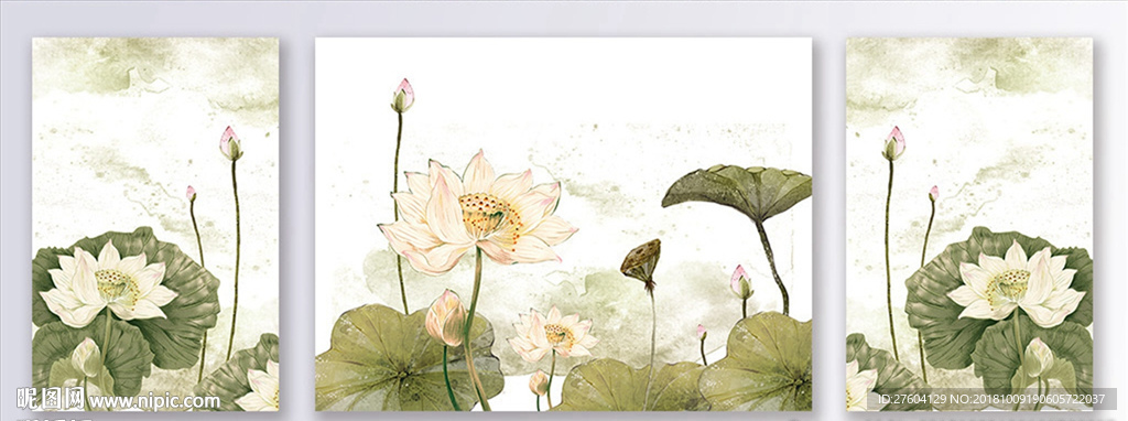 中国风中式手绘意境荷花装饰画