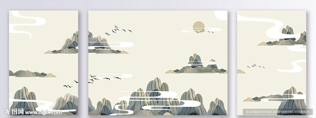 新中式手绘简约山水装饰画