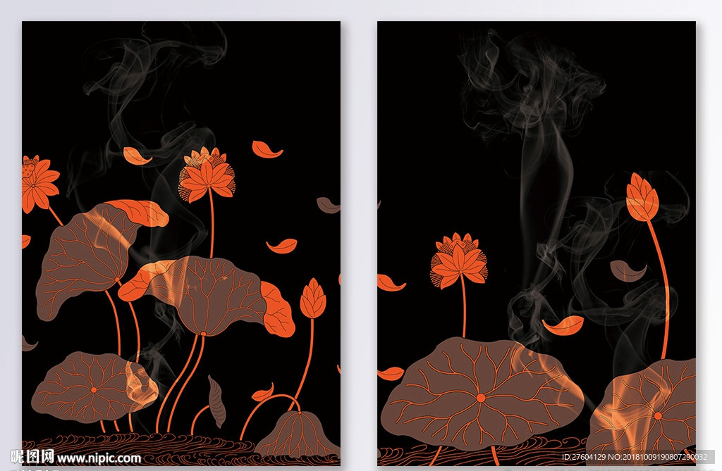 中国风新中式工笔荷花装饰画