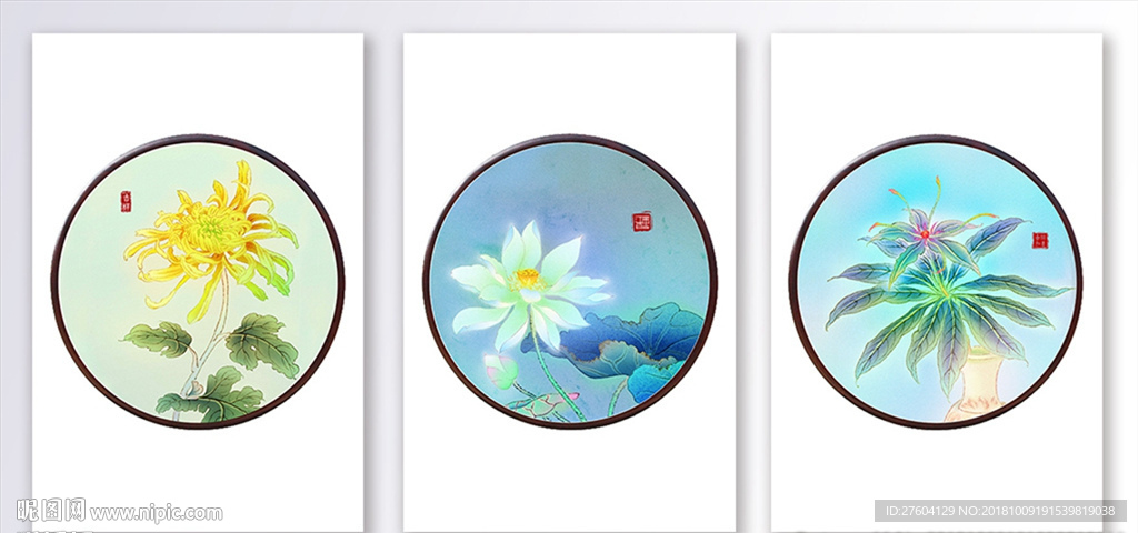 中国风水彩工笔花卉装饰画