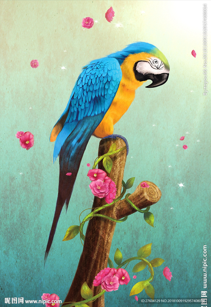 鹦鹉花枝图案装饰画