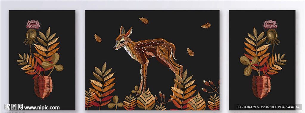 简约北欧自然鹿植物装饰画