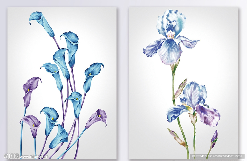 水彩植物花卉图案装饰画