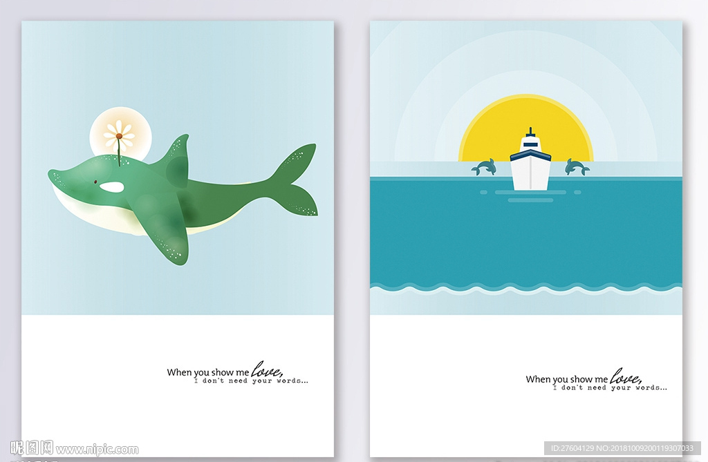 清新海豚装饰画