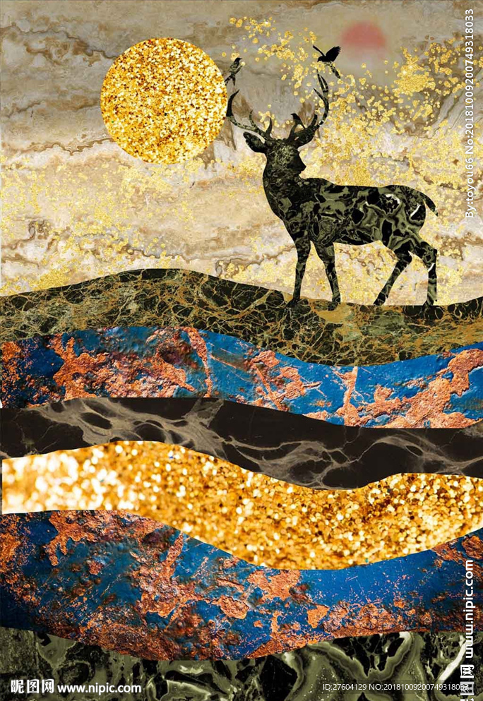 北欧现代大理石抽象鹿装饰画