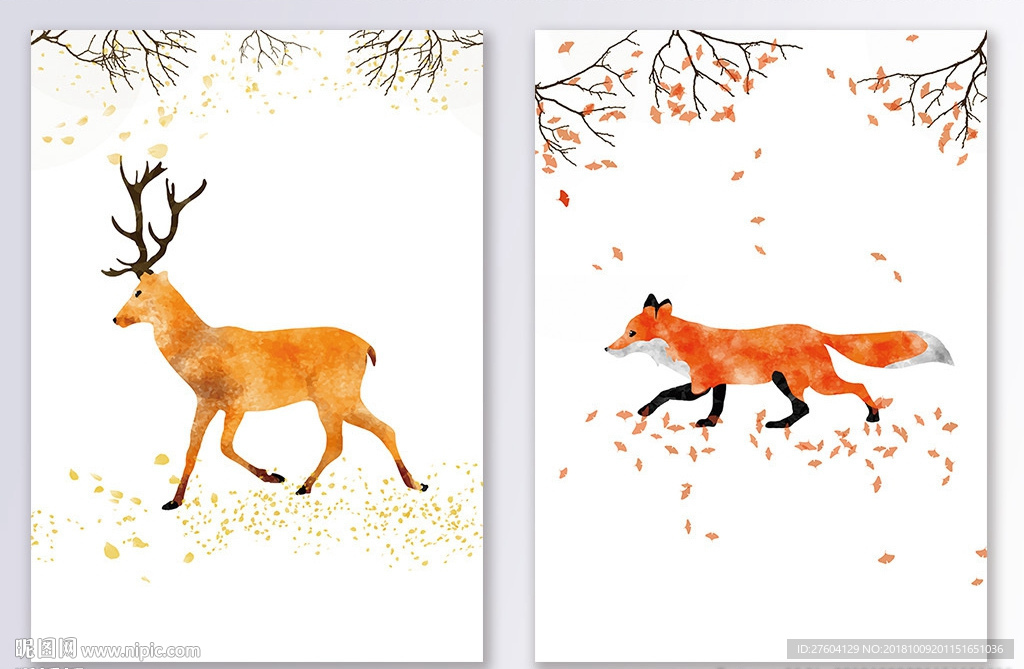 北欧简约手绘动物意境装饰画