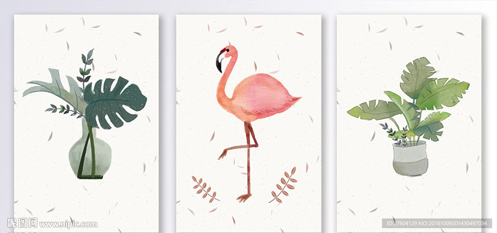 简约手绘火烈鸟植物装饰画