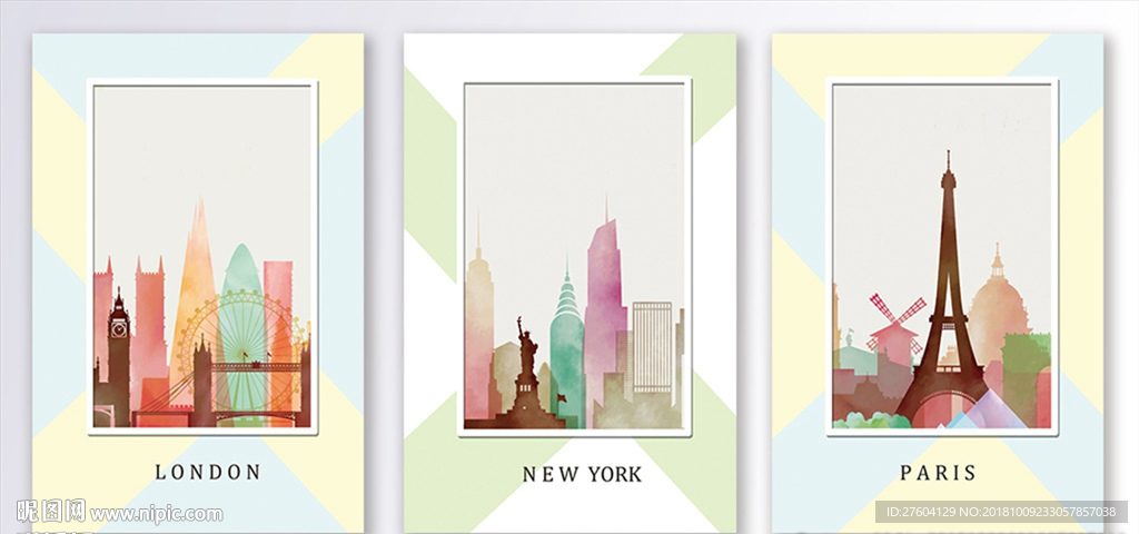 简约淡彩建筑风景装饰画