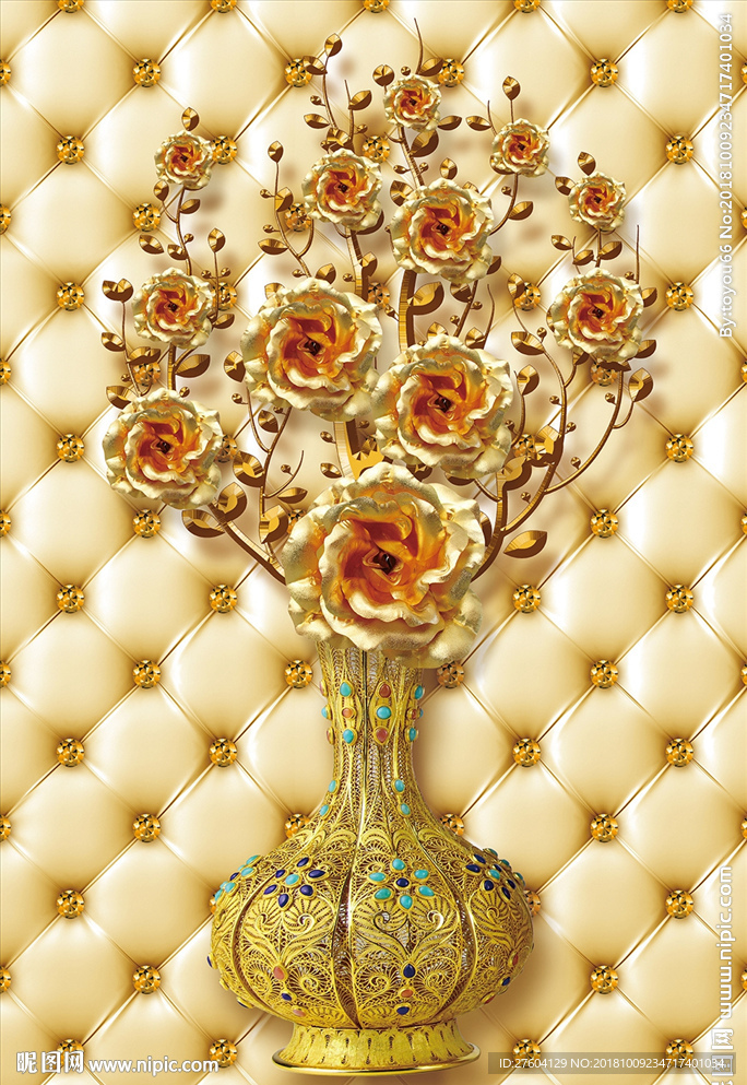 金色立体花瓶装饰画